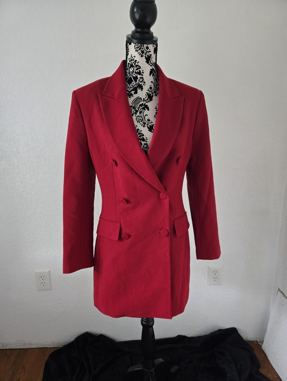 H&M Bright Red Double-Breasted Blazer Jacket